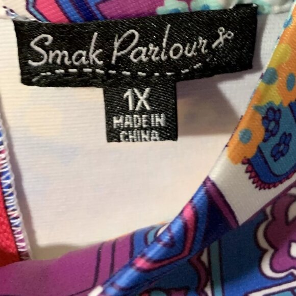 NWT 1X 16 Smak Parlour Fuchsia & Fancy Houses & Flowers Mini Dress - Picture 9 of 12